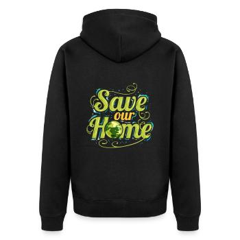 Logo Save Our Home For Earth Day - Unisex Premium Bio Zip Hoodie - Schwarz - Hinten - Nico (187cm)