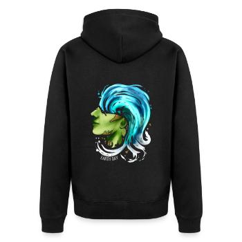 Earth Face With Ocean Wave Hair For Earth Day - Unisex Premium Bio Zip Hoodie - Schwarz - Hinten - Nico (187cm)