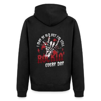 I may be old, but I'm still rocking - Unisex Premium Organic Zip Hoodie - black - Back - Nico (187cm)