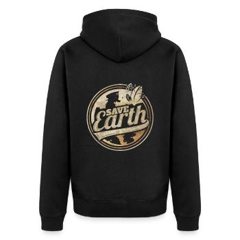 Logo Save Earth For Earth Day - Unisex Premium Organic Zip Hoodie - black - Back - Nico (187cm)