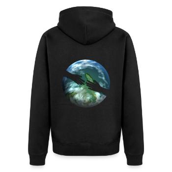 Deux mains tendues devant Earth Globe pour - Veste à capuche bio Premium Unisexe - noir - Dos - Nico (187cm)