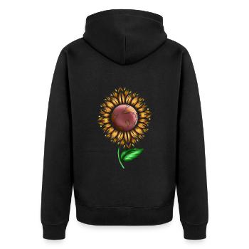Sunflower With Earth In The Middle For Earth Day - Unisex Premium Bio Zip Hoodie - Schwarz - Hinten - Nico (187cm)