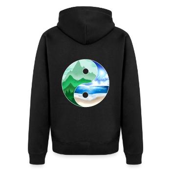 Logo Yin And Yang - Mountains And Ocean For Earth - Unisex Premium Bio Zip Hoodie - Schwarz - Hinten - Nico (187cm)