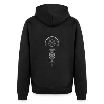 Keltischer Vikinger Vegvisir Kompass Wikinger - Unisex Premium Bio Zip Hoodie - Schwarz - Hinten - Nico (187cm)