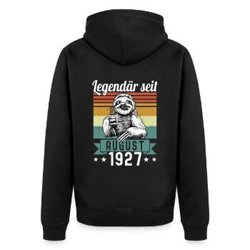 Faultier Legendär seit August 1927 Geburtstag - Unisex Premium Bio Zip Hoodie - Schwarz - Hinten - Nico (187cm)