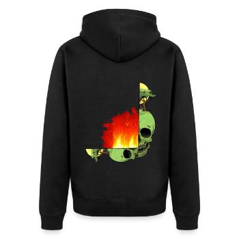 Totenkopf Klimawandel Feuer Flamme Inferno Erde - Unisex Premium Bio Zip Hoodie - Schwarz - Hinten - Nico (187cm)