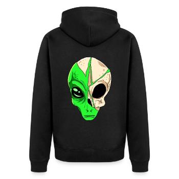 Cryptidcore Aesthetic Skull Alien Cryptid - Unisex Premium Bio Zip Hoodie - Schwarz - Hinten - Nico (187cm)