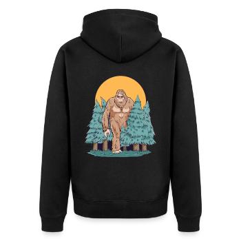 Cryptidcore Aesthetic Sasquatch Bigfoot - Unisex Premium Bio Zip Hoodie - Schwarz - Hinten - Nico (187cm)