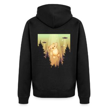Cryptidcore Aesthetic Kawaii Bear UFO - Unisex Premium Bio Zip Hoodie - Schwarz - Hinten - Nico (187cm)