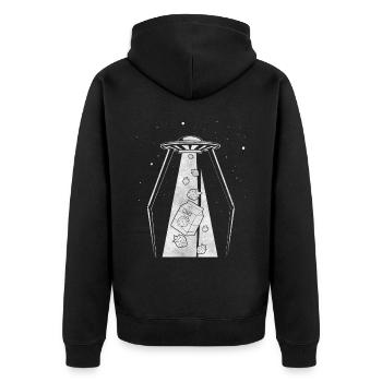 Cryptidcore Esthétique Lait de fraise UFO - Veste à capuche bio Premium Unisexe - noir - Dos - Nico (187cm)