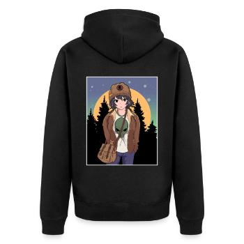 Cryptidcore Aesthetic Anime Girl Cryptid - Unisex Premium Bio Zip Hoodie - Schwarz - Hinten - Nico (187cm)