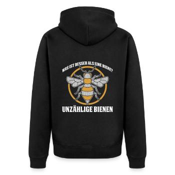 Was ist besser als eine Biene? Unzählige Bienen - Unisex Premium Bio Zip Hoodie - Schwarz - Hinten - Nico (187cm)