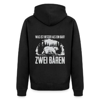 Was ist besser als ein Bär? Zwei Bären - Unisex Premium Bio Zip Hoodie - Schwarz - Hinten - Nico (187cm)