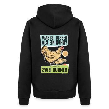 Was ist besser als ein Huhn? Zwei Hühner - Unisex Premium Bio Zip Hoodie - Schwarz - Hinten - Nico (187cm)