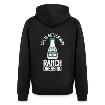 Ranch -Dressing -Ranch -Salatdressing - Unisex Premium Bio Zip Hoodie - Schwarz - Hinten - Nico (187cm)