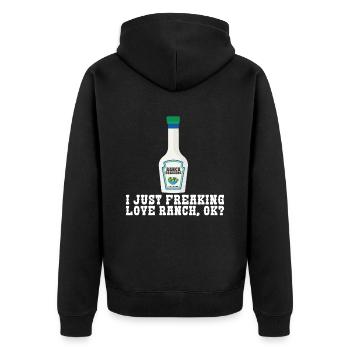 Ranch -Dressing -Ranch -Salatdressing - Unisex Premium Bio Zip Hoodie - Schwarz - Hinten - Nico (187cm)
