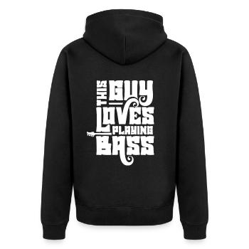 This guy loves to play bass - Unisex Premium Organic Zip Hoodie - black - Back - Nico (187cm)
