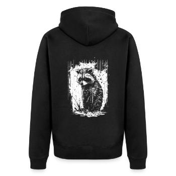 Waschbär Weiß & Schwarz Schablone - Unisex Premium Bio Zip Hoodie - Schwarz - Hinten - Nico (187cm)