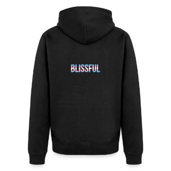 Blissful in Colors of Trans - Unisex Premium Bio Zip Hoodie - Schwarz - Hinten - Nico (187cm)