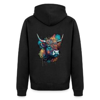 Hochlandkuh - Unisex Premium Bio Zip Hoodie - Schwarz - Hinten - Nico (187cm)