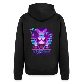 Vaporwave Kaninchen DJ Pult Kaninchen - Unisex Premium Bio Zip Hoodie - Schwarz - Hinten - Nico (187cm)