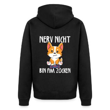 Nerv nicht bin am zocken Gamer Hund - Unisex Premium Bio Zip Hoodie - Schwarz - Hinten - Nico (187cm)