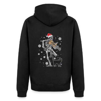 Skelett spielt Violine Katze Weihnachtsmütze - Unisex Premium Bio Zip Hoodie - Schwarz - Hinten - Nico (187cm)