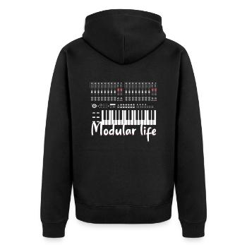 Modular Life DJ Pult Audio Musik Synthesizer - Unisex Premium Bio Zip Hoodie - Schwarz - Hinten - Nico (187cm)