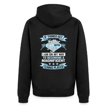 Tennislehrer Geburtstag Tennisspieler Verein - Unisex Premium Bio Zip Hoodie - Schwarz - Hinten - Nico (187cm)