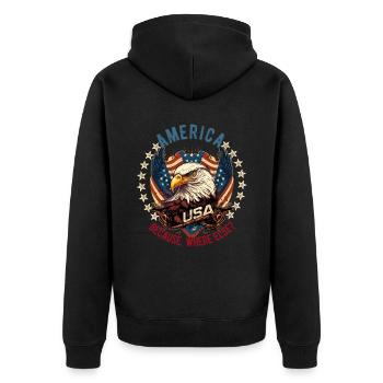 American Patriotic USA Design - Unisex Premium Organic Zip Hoodie - black - Back - Nico (187cm)