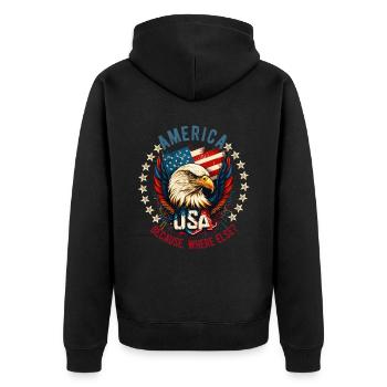 Amerikanisch Patriotisch USA Design - Unisex Premium Bio Zip Hoodie - Schwarz - Hinten - Nico (187cm)