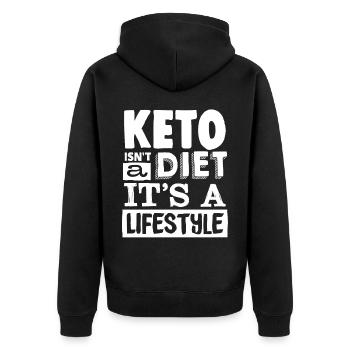 Keto-Diät, Kohlenhydratfreie Ernährung, Keto - Unisex Premium Bio Zip Hoodie - Schwarz - Hinten - Nico (187cm)
