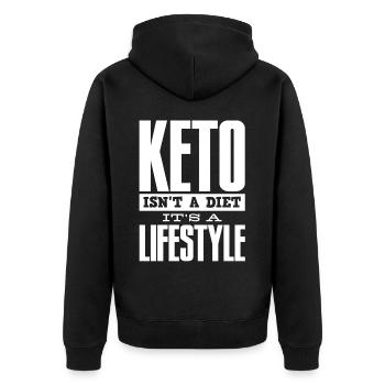 Keto-Diät, Kohlenhydratfreie Ernährung, Keto - Unisex Premium Bio Zip Hoodie - Schwarz - Hinten - Nico (187cm)