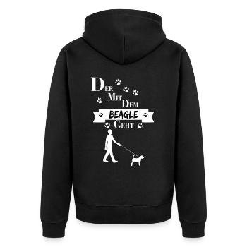 Der mit dem Beagle geht - Unisex Premium Bio Zip Hoodie - Schwarz - Hinten - Nico (187cm)