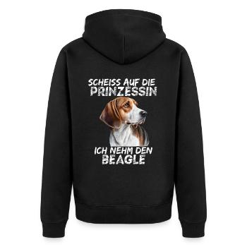 Scheiss auf die Prinzessin ich nehm den Beagle - Unisex Premium Bio Zip Hoodie - Schwarz - Hinten - Nico (187cm)