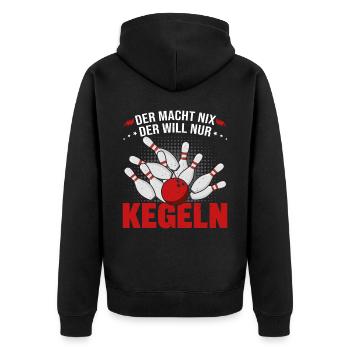 Kegler Kegel Der Macht Nix Der Will Kegeln Spruch - Unisex Premium Bio Zip Hoodie - Schwarz - Hinten - Nico (187cm)