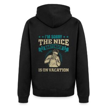 Im Sorry The Nice Bartender Is On Vacation - Unisex Premium Organic Zip Hoodie - black - Back - Nico (187cm)