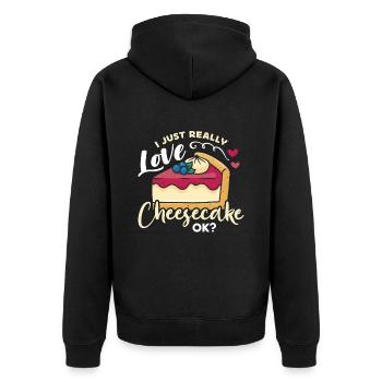 Cheesecake I Just Really Love Sweet Food Desserts - Unisex Premium Bio Zip Hoodie - Schwarz - Hinten - Nico (187cm)