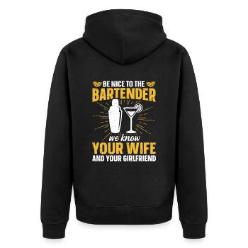 Nous connaissons votre femme et votre petite amie Barman - Veste à capuche bio Premium Unisexe - noir - Dos - Nico (187cm)