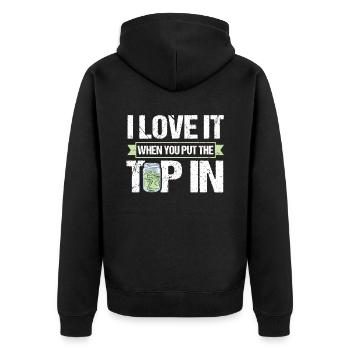 I Love It When You Put The Tip In Lustig Barkeeper - Unisex Premium Bio Zip Hoodie - Schwarz - Hinten - Nico (187cm)