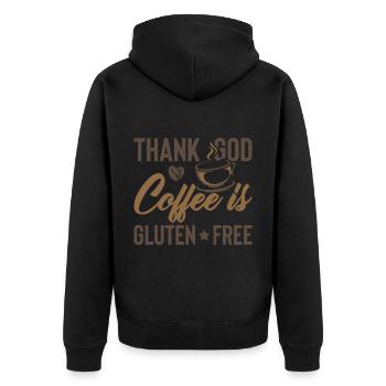 Drôle Dieu merci, le café est sans gluten - Veste à capuche bio Premium Unisexe - noir - Dos - Nico (187cm)