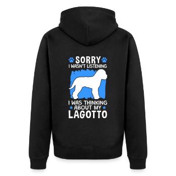 Thought of Lagotto Romagnolo Truffle dog - Unisex Premium Organic Zip Hoodie - black - Back - Nico (187cm)