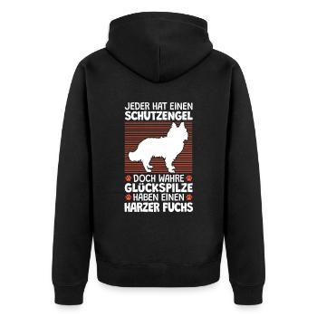 Harzer Fuchs ist mein Schutzengel Hütehund - Unisex Premium Bio Zip Hoodie - Schwarz - Hinten - Nico (187cm)