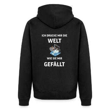 3D Druck Printing CAD PLA Filament 3d drucken - Unisex Premium Bio Zip Hoodie - Schwarz - Hinten - Nico (187cm)