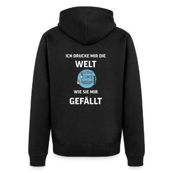 3D Druck Printing CAD PLA Filament 3d drucken - Unisex Premium Bio Zip Hoodie - Schwarz - Hinten - Nico (187cm)