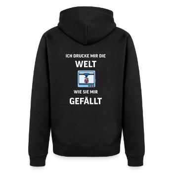 3D Druck Printing CAD PLA Filament 3d drucken - Unisex Premium Bio Zip Hoodie - Schwarz - Hinten - Nico (187cm)
