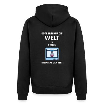 3D Druck Printing CAD PLA Filament 3d drucken - Unisex Premium Bio Zip Hoodie - Schwarz - Hinten - Nico (187cm)