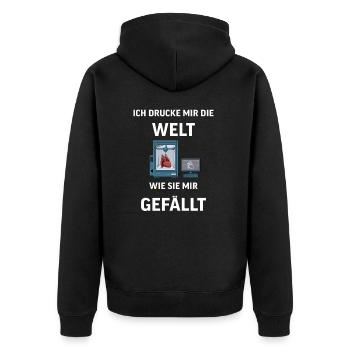 3D Druck Printing CAD PLA Filament 3d drucken - Unisex Premium Bio Zip Hoodie - Schwarz - Hinten - Nico (187cm)
