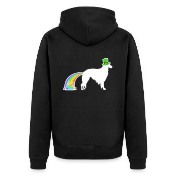 St. Patricks Hund - Barsoi - Unisex Premium Bio Zip Hoodie - Schwarz - Hinten - Nico (187cm)