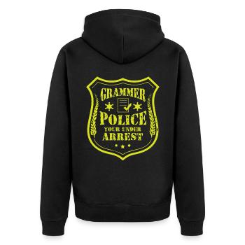Grammatikpolizei - Englischlehrer - Unisex Premium Bio Zip Hoodie - Schwarz - Hinten - Nico (187cm)
